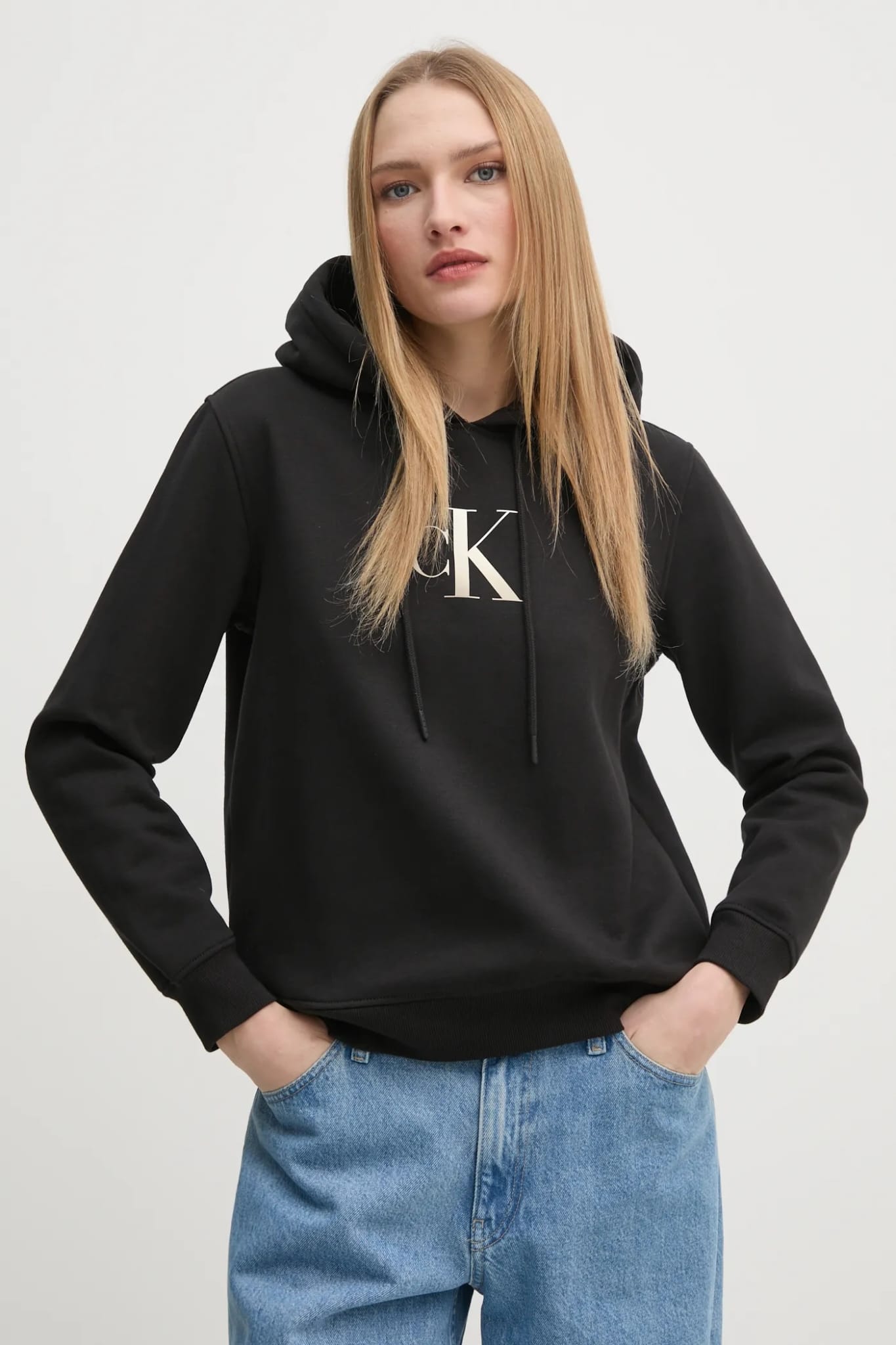 Felpa Calvin Klein in cotone garzato logo centrale