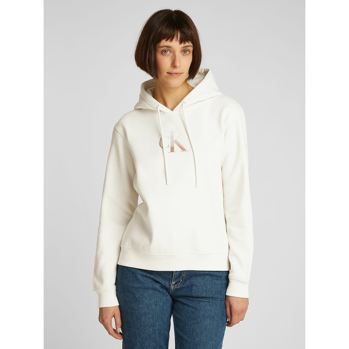 Felpa Calvin Klein in cotone garzato logo centrale