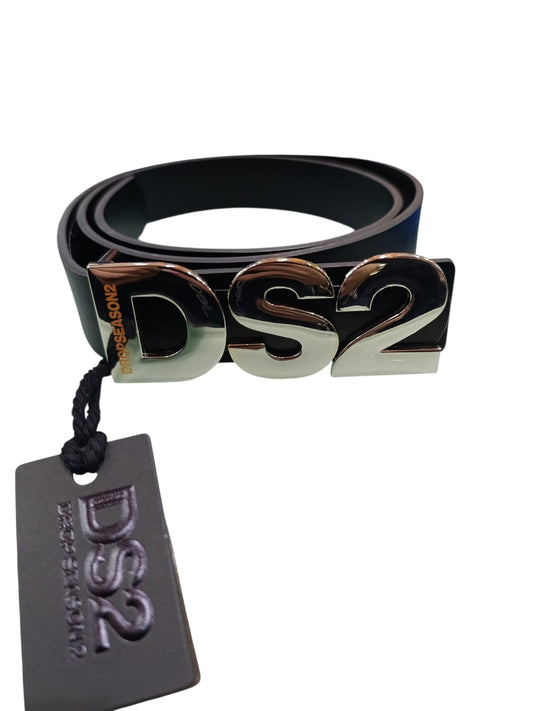 Cintura nera uomo DS2 fibbia argento CL2