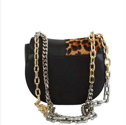 Borsa JOHN RICHMOND pelle nera e cavallino leopard
