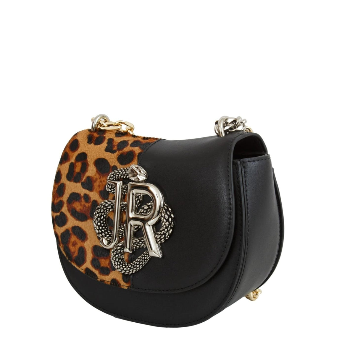 Borsa JOHN RICHMOND pelle nera e cavallino leopard