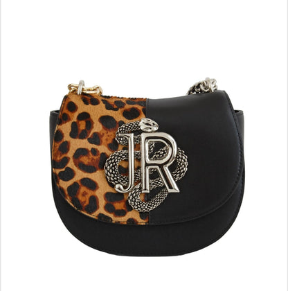 Borsa JOHN RICHMOND pelle nera e cavallino leopard