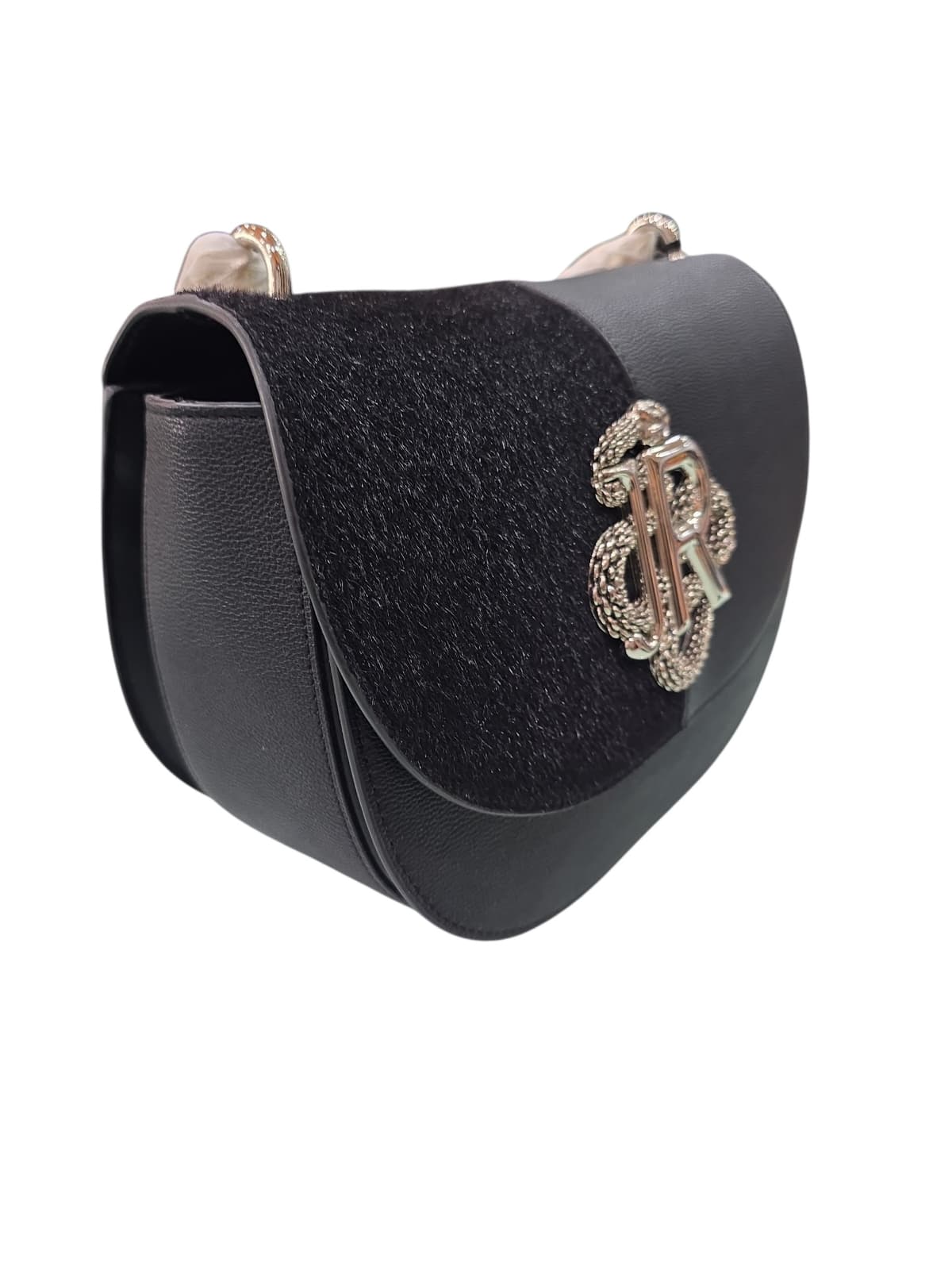 Borsa John Richmond in pelle e pelliccia nera