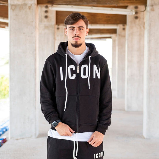 Felpa ICON Cappuccio c/zip basica cotone garzato